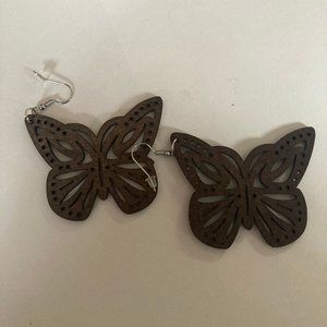 Wood Laser Cut Brown Butterfly Earrings